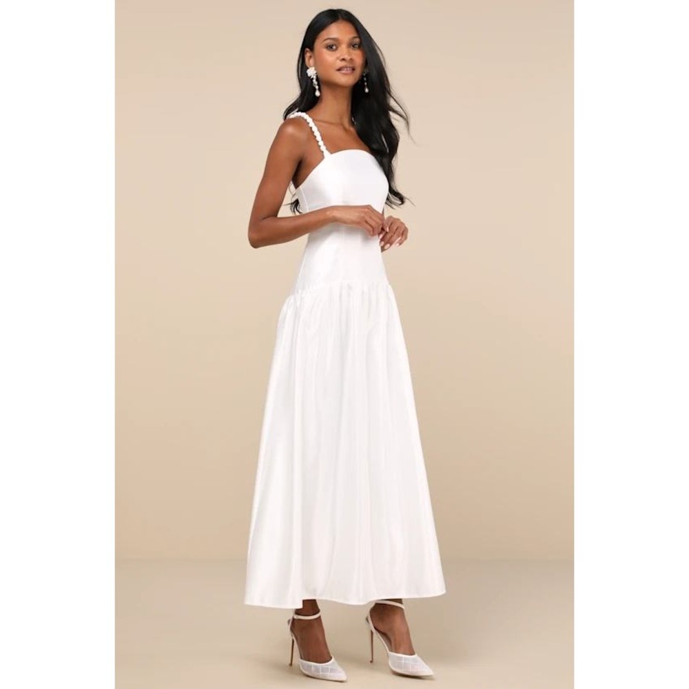 NWT Lulus Modern Adoration White Satin Backless Lace-Up Maxi Dress Extra Large - Picture 3 of 11